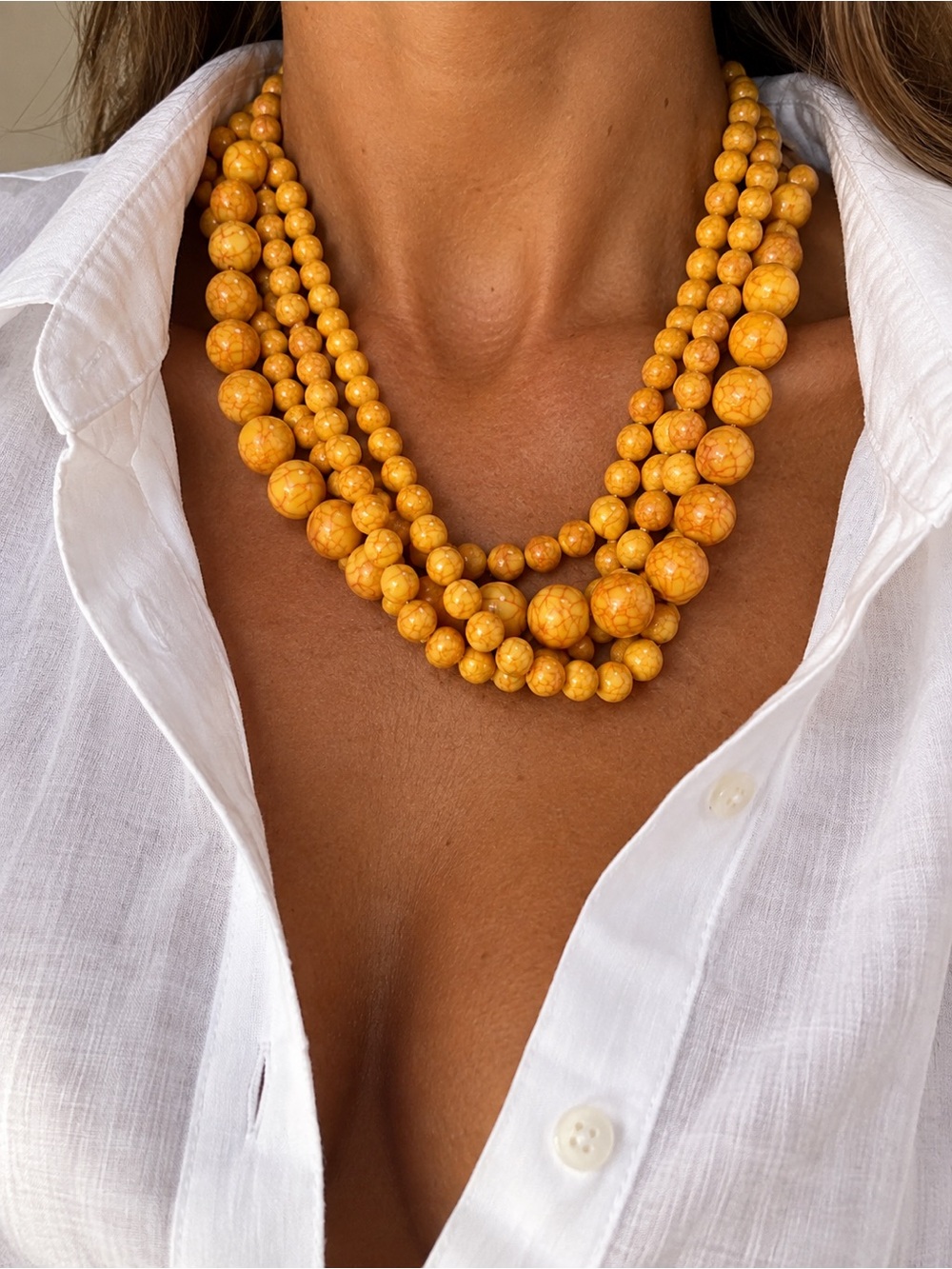 Multi-Strand Yellow Beaded Necklace - Women Jewelry
